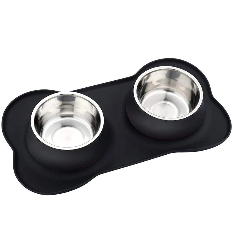 Benepaw Stainless Steel Double Dog Bowl with Silicone Mat