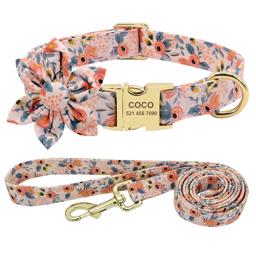 Custom Engraved Nylon Dog Collar and Leash Set