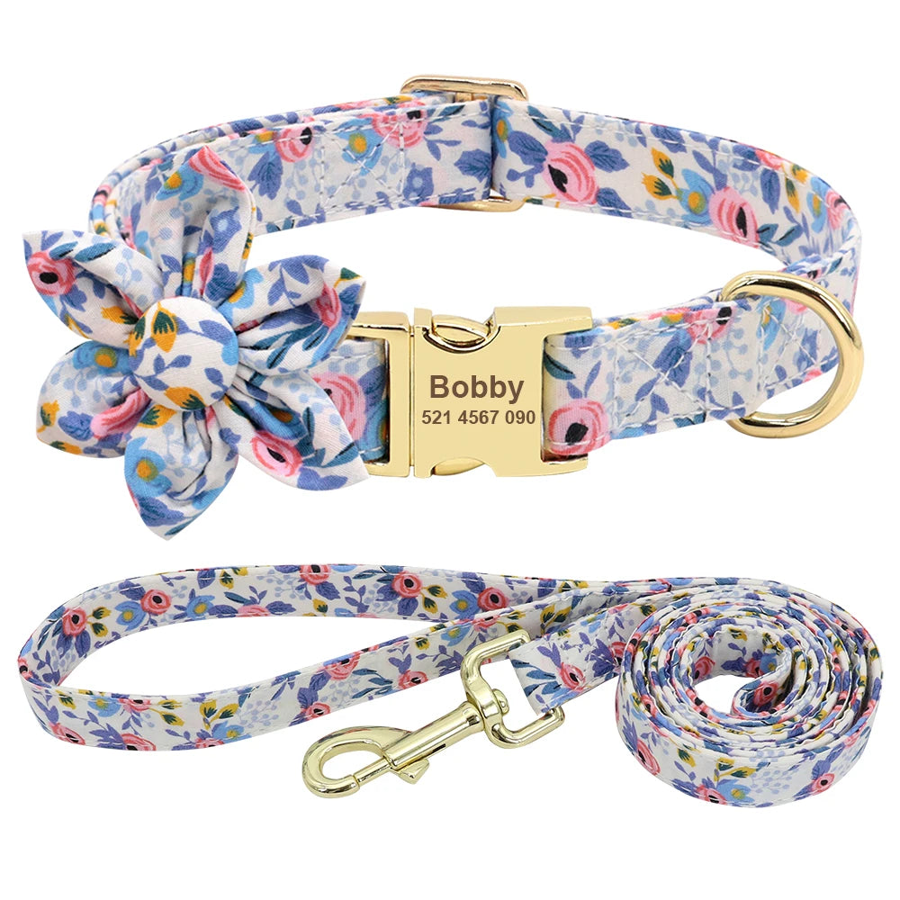 Custom Engraved Nylon Dog Collar and Leash Set