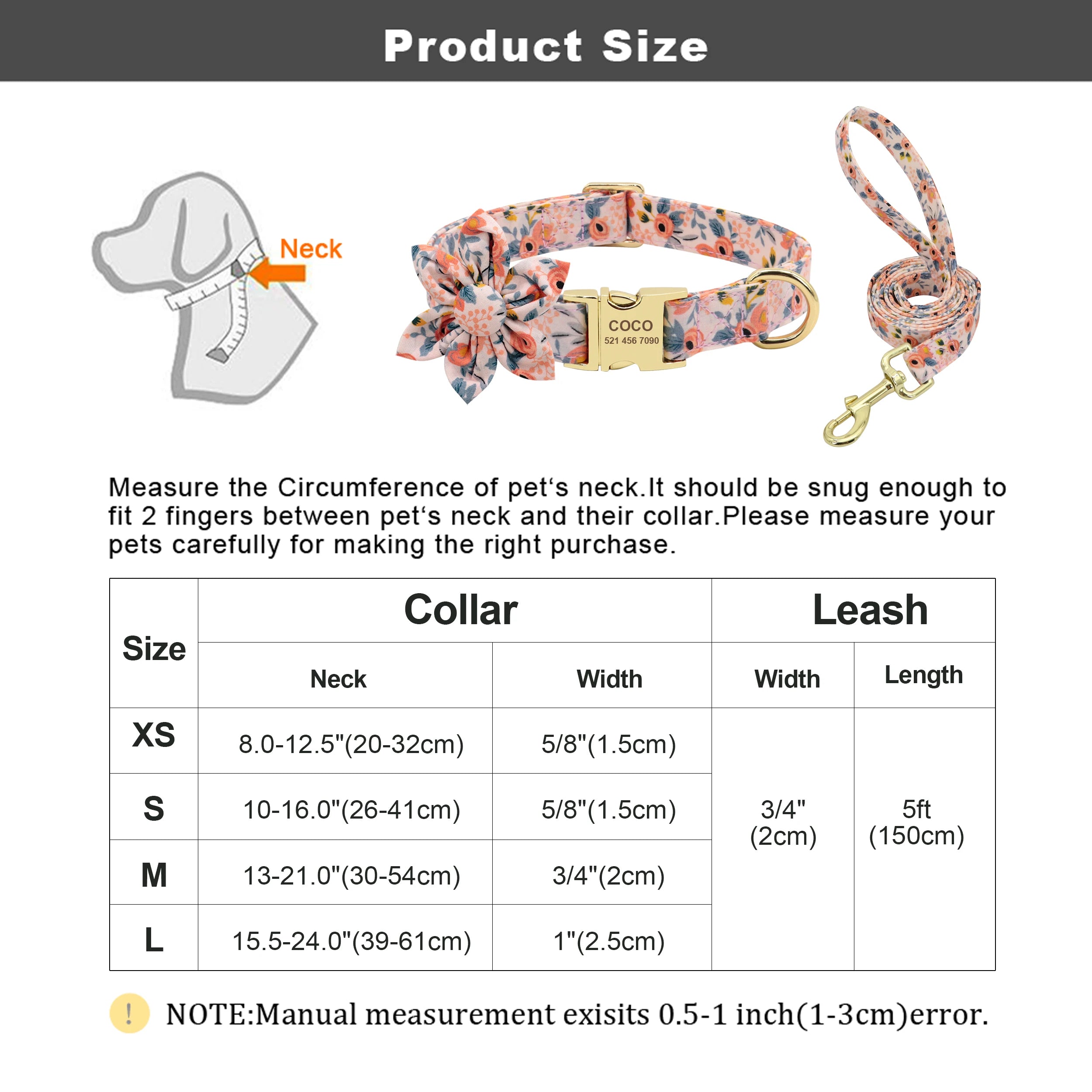 Custom Engraved Nylon Dog Collar and Leash Set