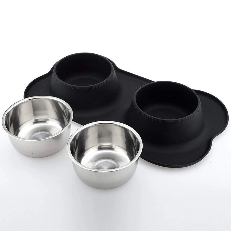 Benepaw Stainless Steel Double Dog Bowl with Silicone Mat