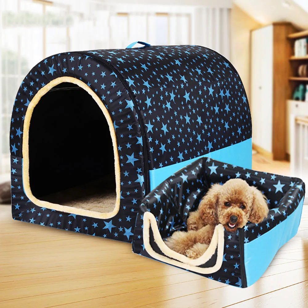 Star Print Foldable Pet House - Warm Cat and Dog Bed