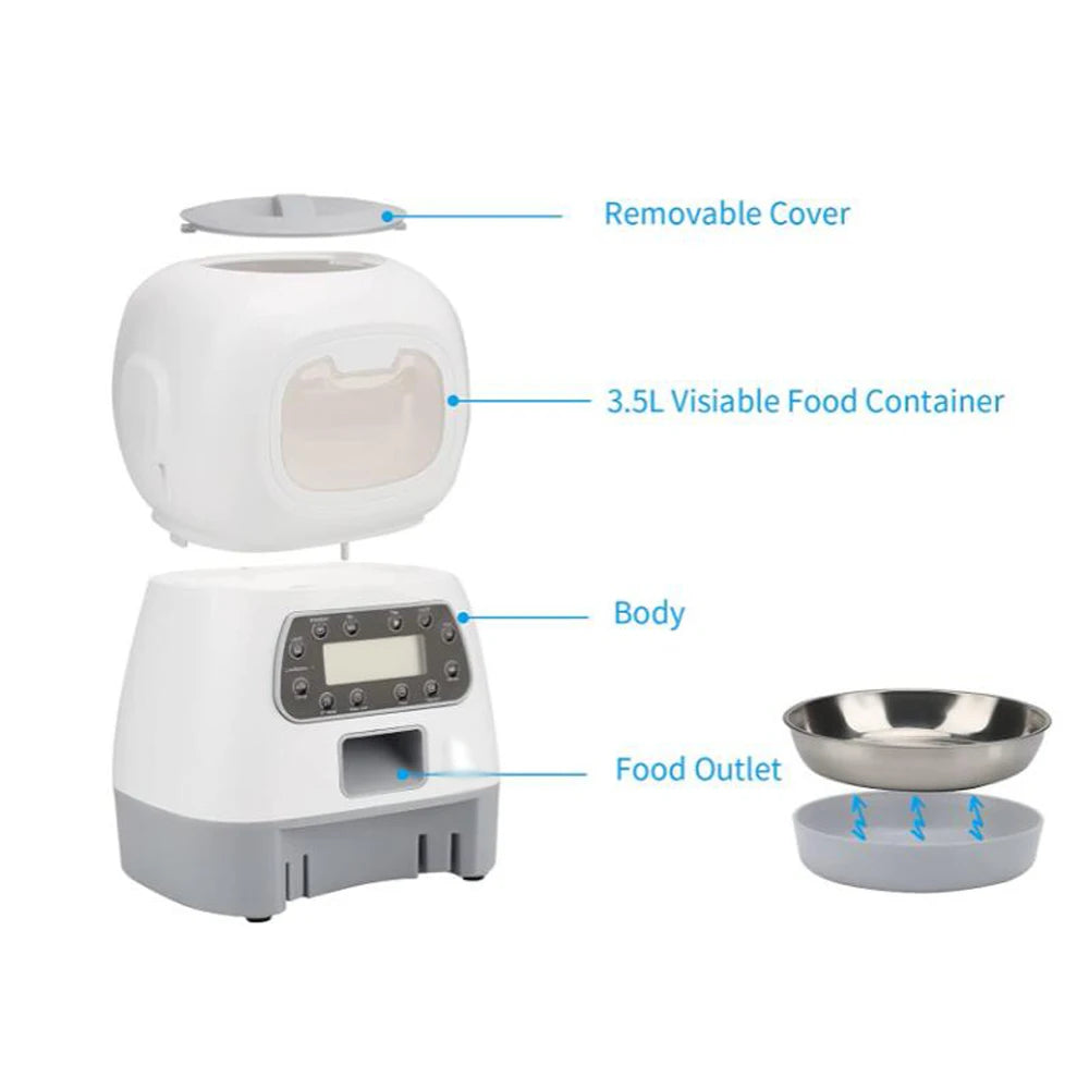 3.5L Automatic Pet Feeder - Timer Food Dispenser Bowl