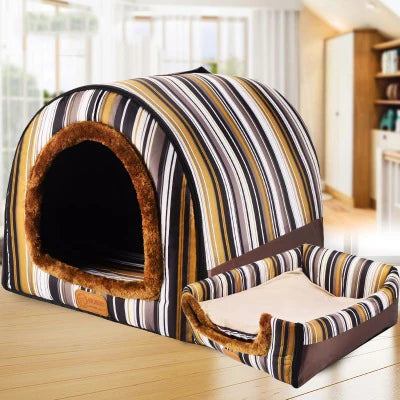 Star Print Foldable Pet House - Warm Cat and Dog Bed