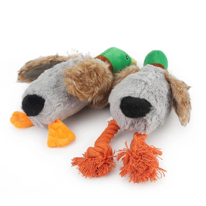 Plush Duck Squeaky Dog Toy with Chew Rope