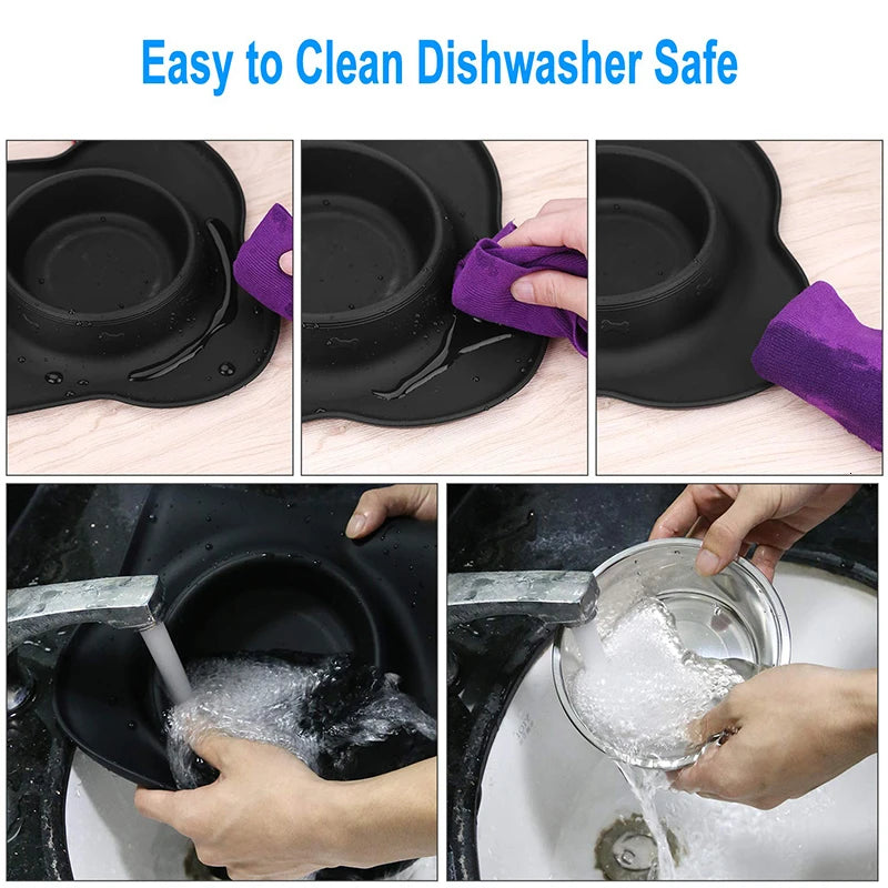 Benepaw Stainless Steel Double Dog Bowl with Silicone Mat