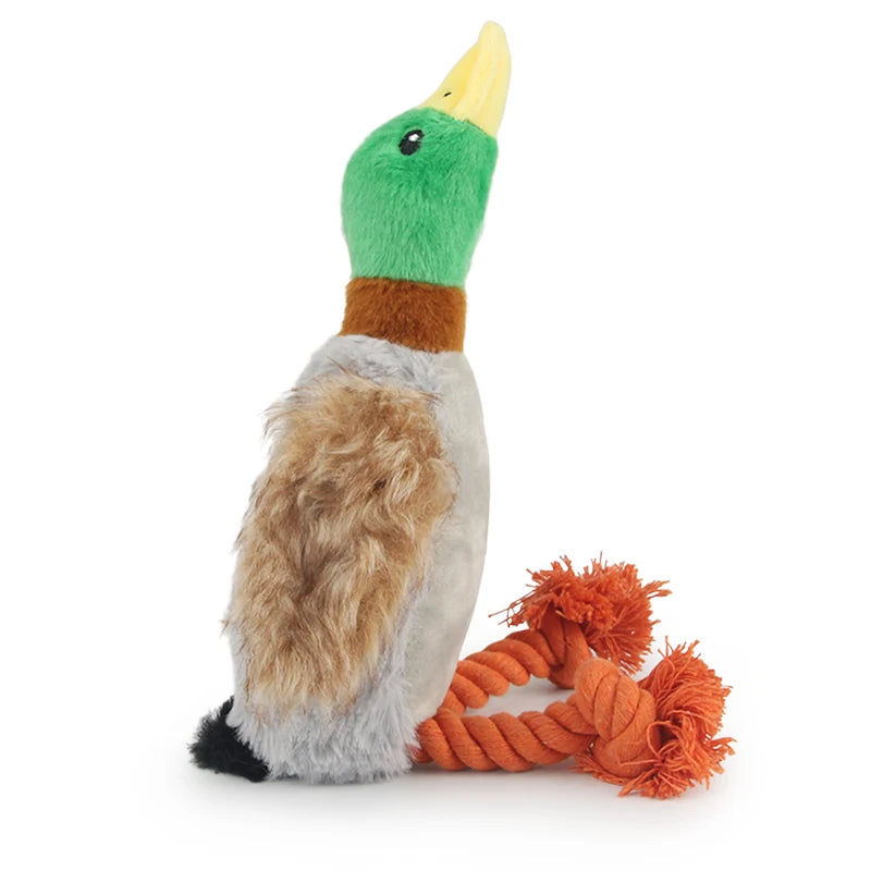 Plush Duck Squeaky Dog Toy with Chew Rope