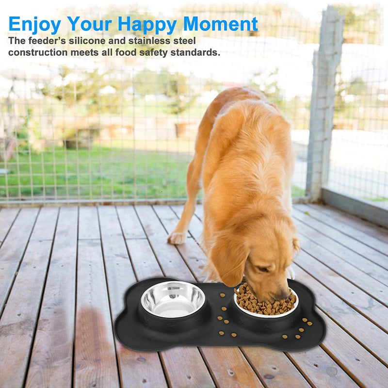 Benepaw Stainless Steel Double Dog Bowl with Silicone Mat