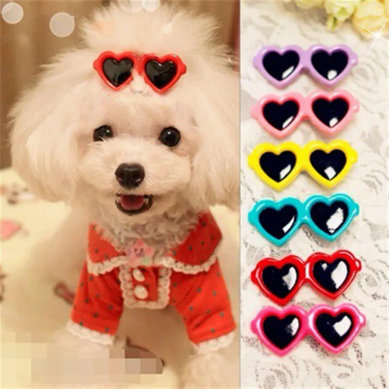 Cute Heart Sunglasses Pet Hair Clips for Dogs and Cats - 1pc/2pcs