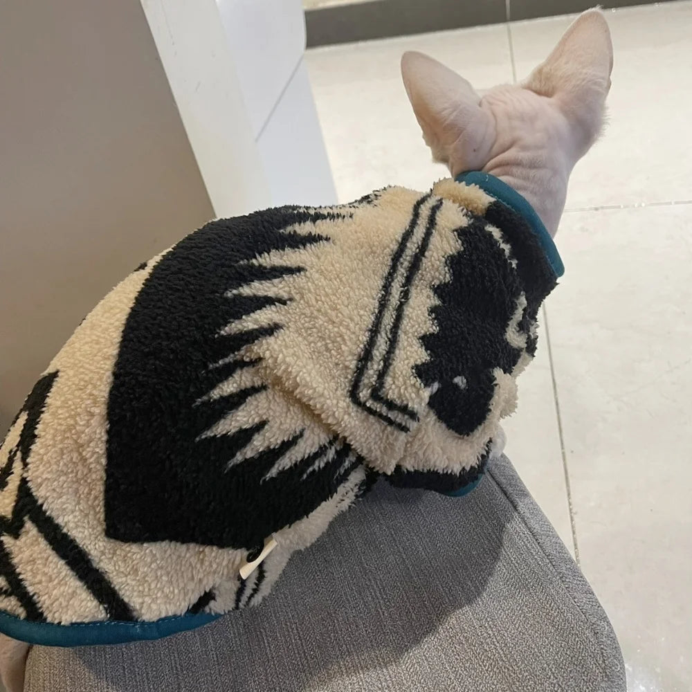 Warm Velvet Zipper Cat Jacket - Green Sphynx Coat