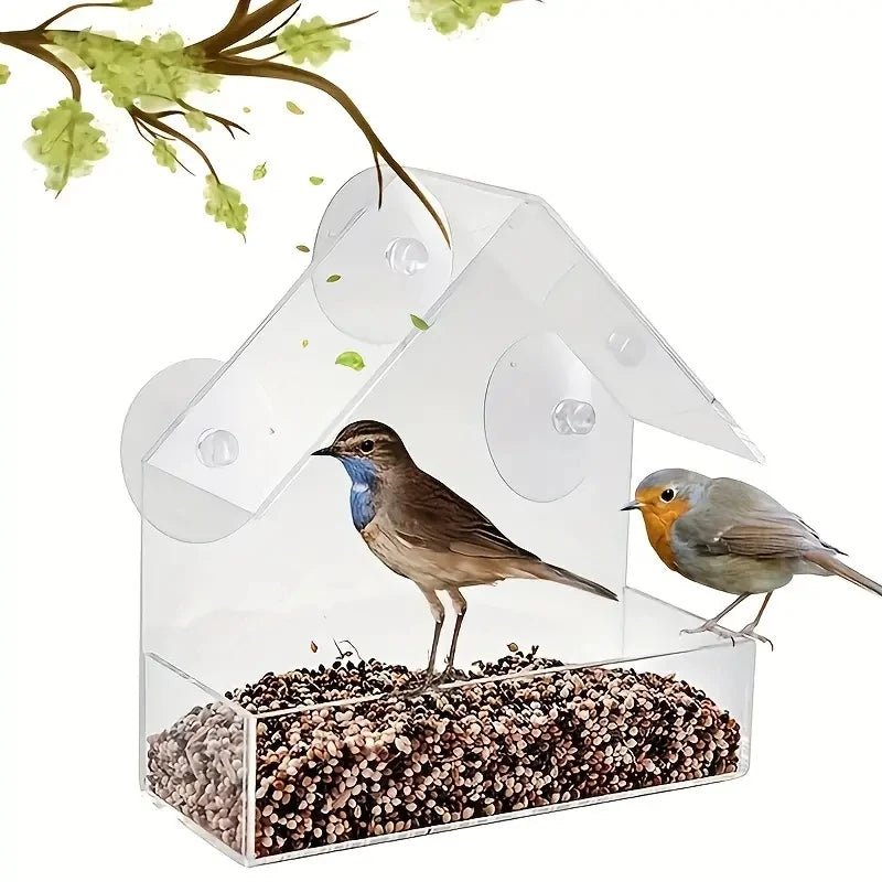 White Acrylic Outdoor Window Bird Feeder with Suction Cups
