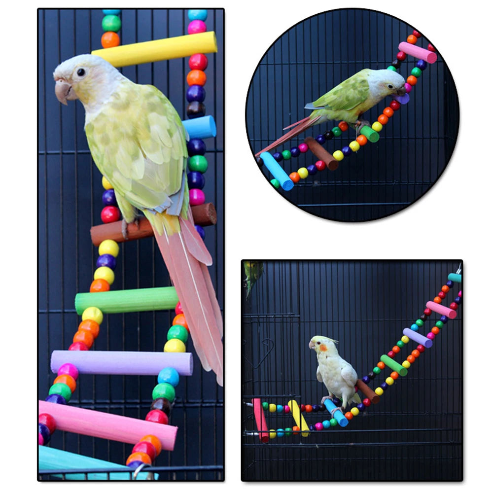 Multicolor 12-Step Wooden Bird Climbing Ladder Toy