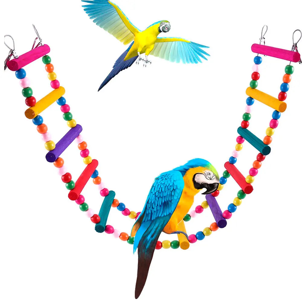 Multicolor 12-Step Wooden Bird Climbing Ladder Toy