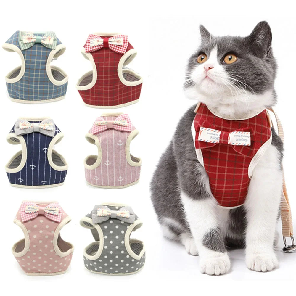 Breathable Nylon Cat Harness and Leash Set with Bow Detail