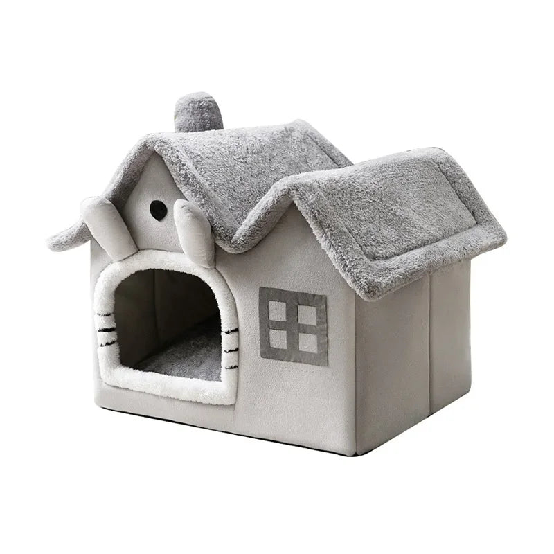 Foldable Cat Cave Bed - Warm Basket House for Small Pets