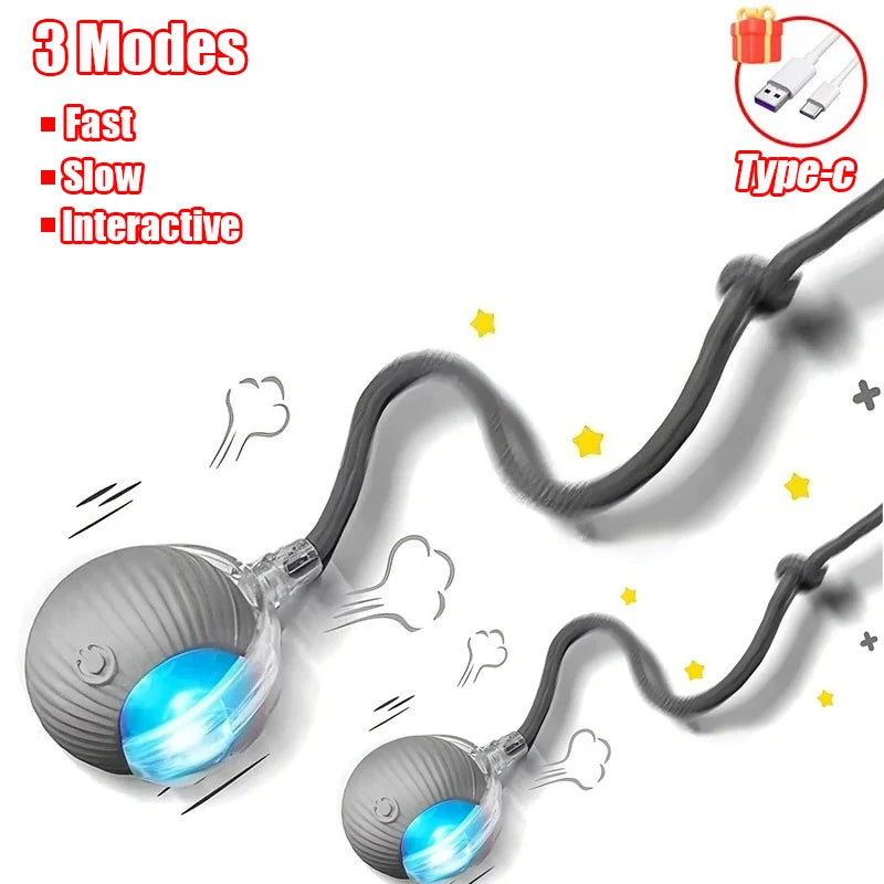 Rechargeable Rolling Cat Ball Toy with Faux Tail