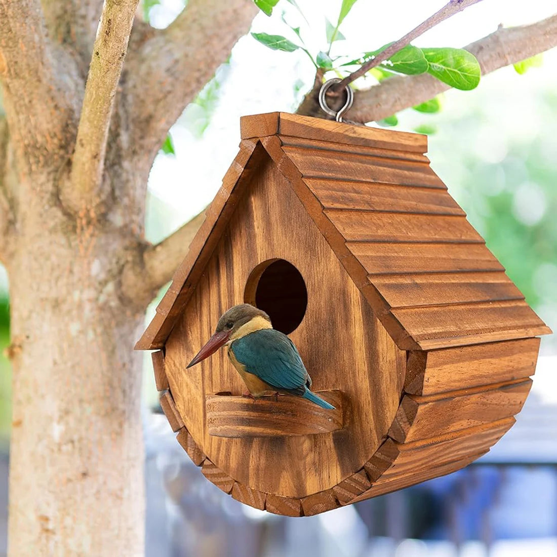 Wooden Outdoor Birdhouse for Bluebirds Finches and Cardinals