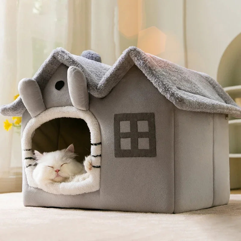 Foldable Cat Cave Bed - Warm Basket House for Small Pets