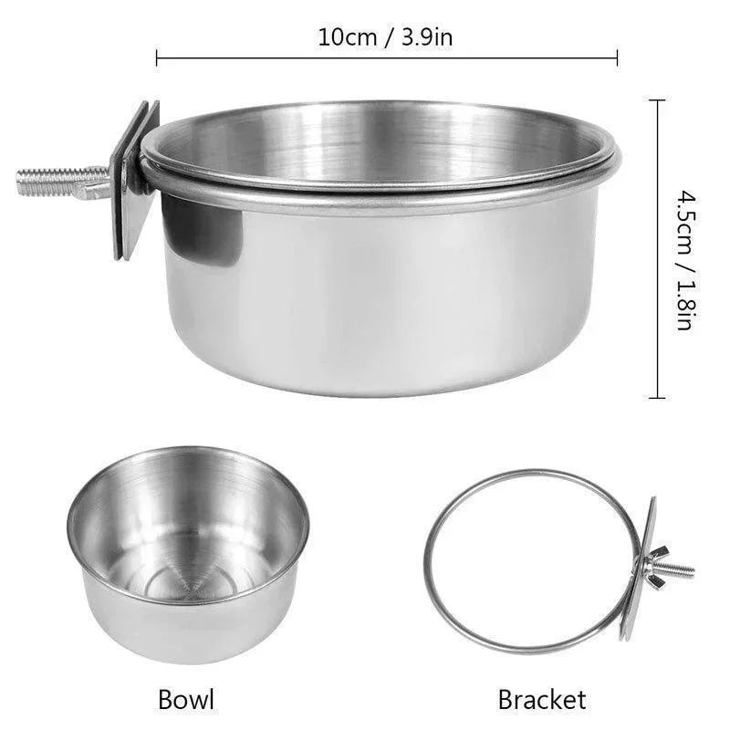 Stainless Steel Parrot Food and Water Bowl with Clamp