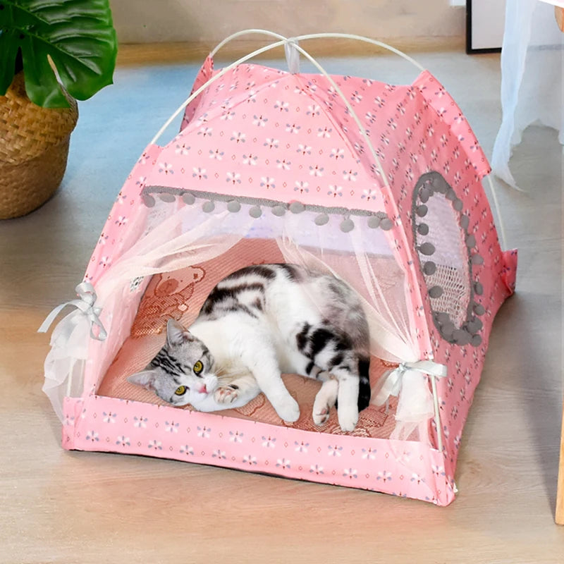 Semi-Enclosed Flower Cat Tent - All-Season Pet Nest