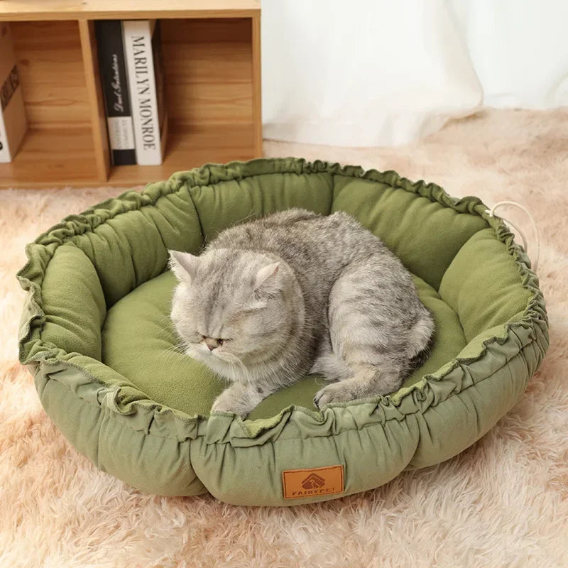 Round Plush Dog and Cat Bed - Warm Basket Cushion