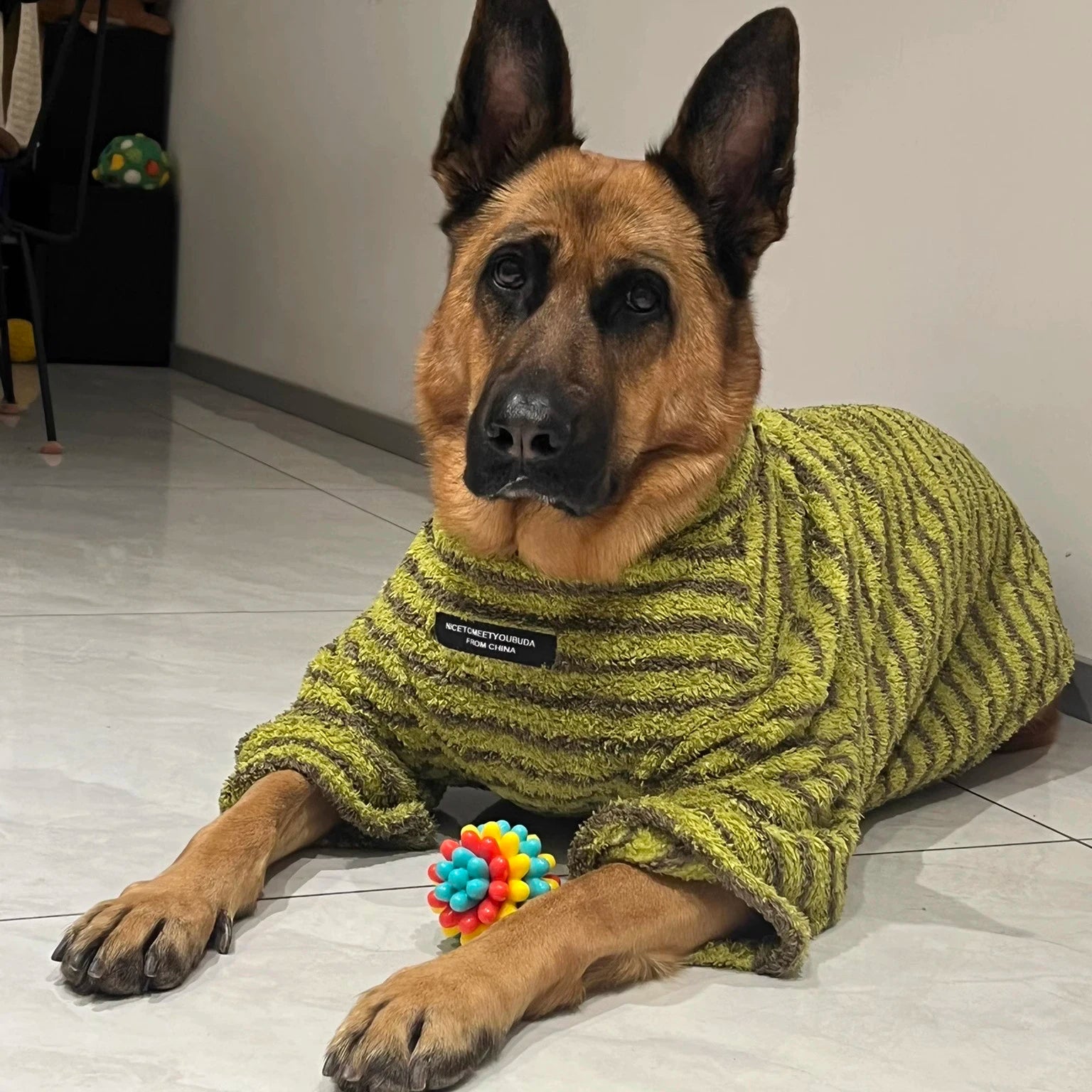 Striped Fleece Turtleneck Dog Sweater - Medium Large Dogs