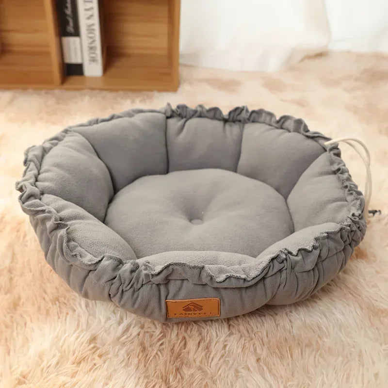 Round Plush Dog and Cat Bed - Warm Basket Cushion