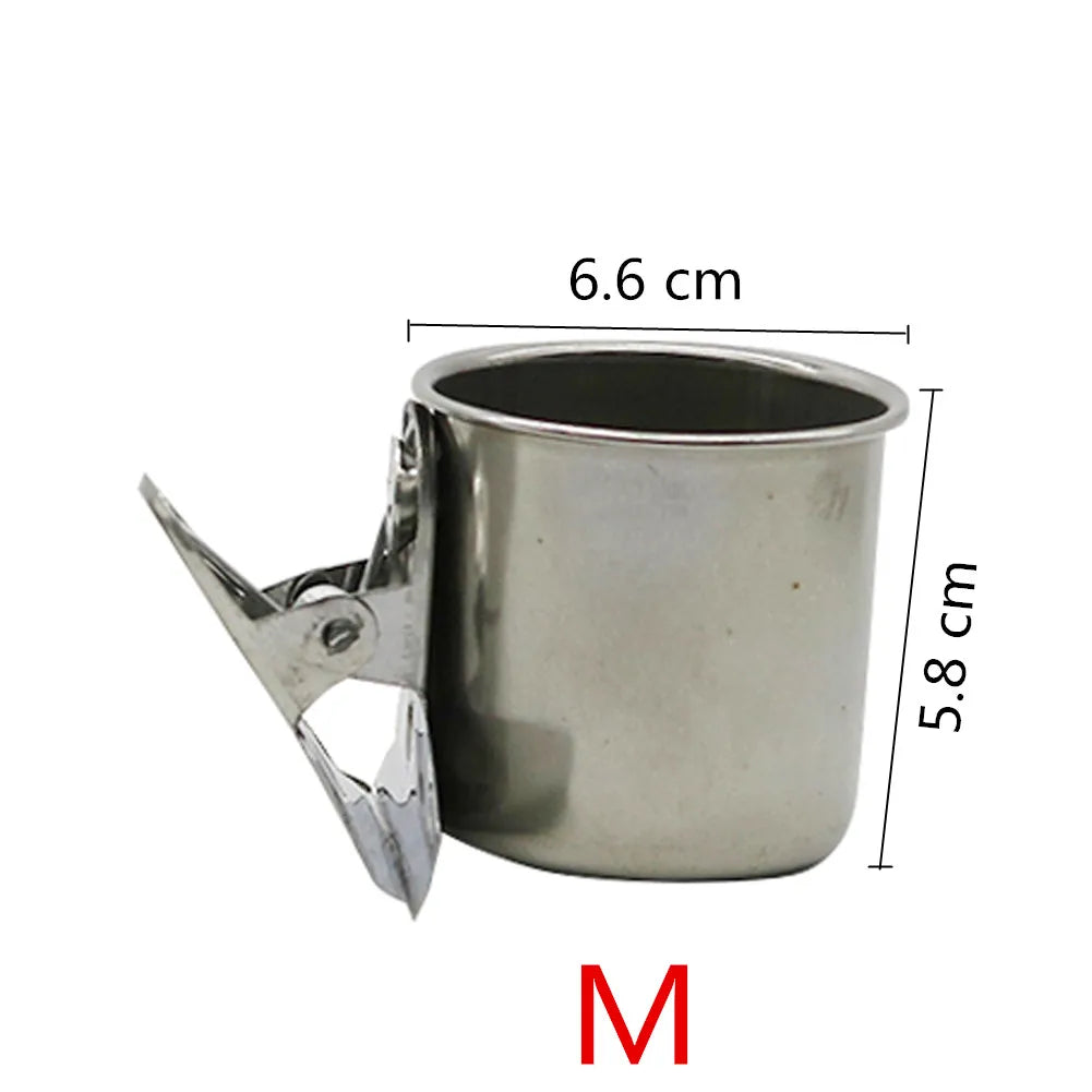 Stainless Steel Bird Feeding Cup with Cage Clip