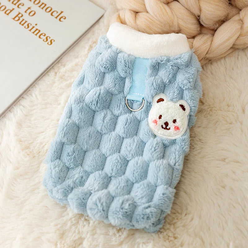 Bear Print Plush Pet Sweater with Buckle - Winter Jacket