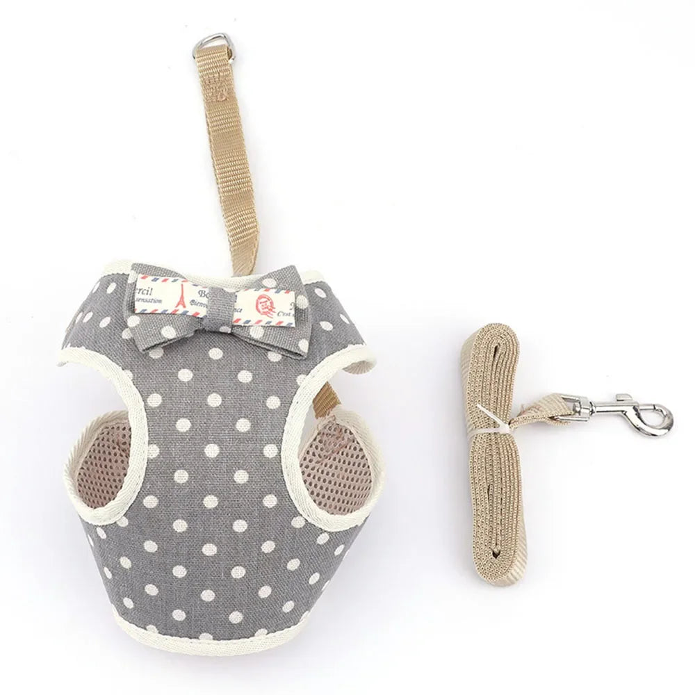 Breathable Nylon Cat Harness and Leash Set with Bow Detail