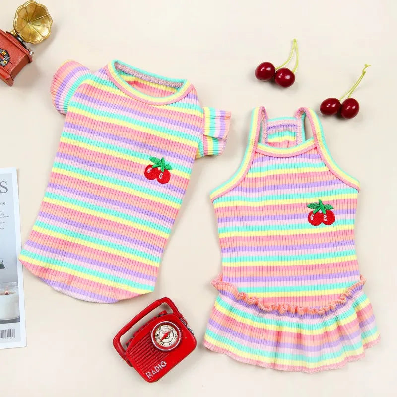 Ruffle Striped Pet Skirt Vest - Spring and Summer Outfit