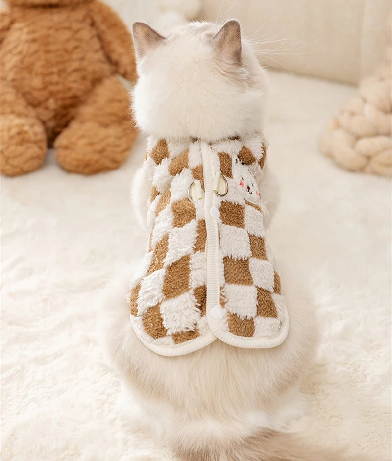 Bear Print Plush Pet Sweater with Buckle - Winter Jacket