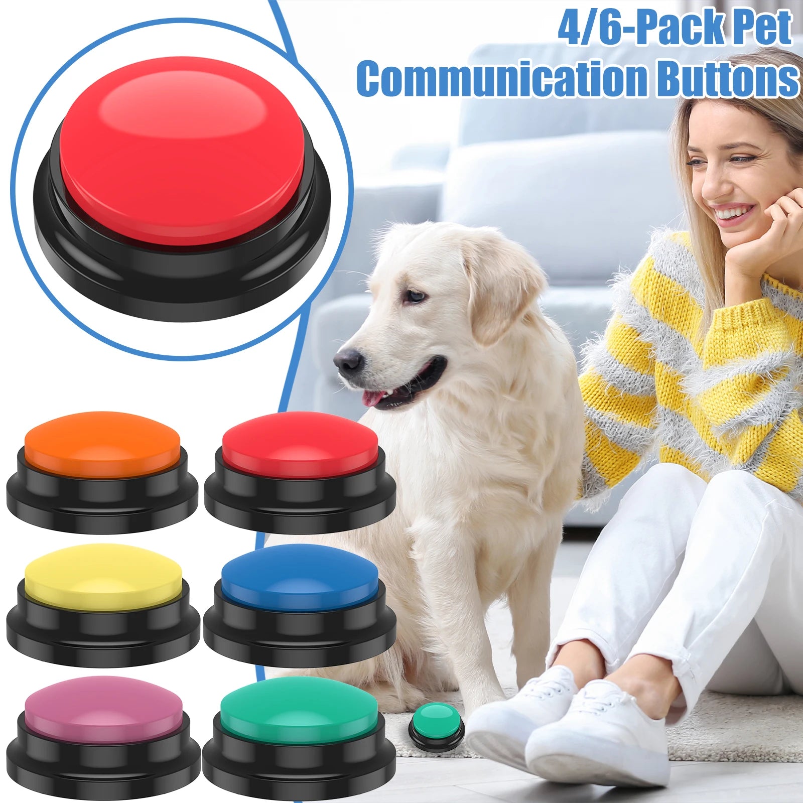 Recordable Dog Training Buttons with Light - 4/6 Piece Set