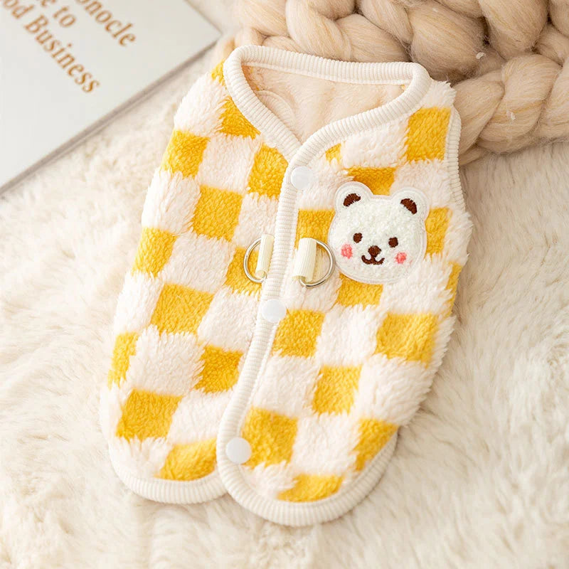Bear Print Plush Pet Sweater with Buckle - Winter Jacket