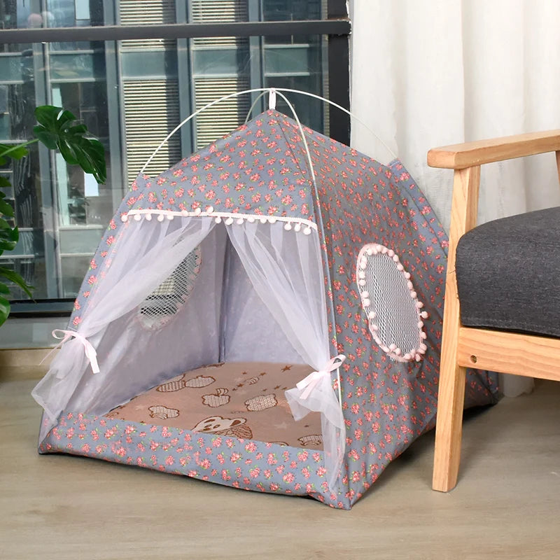 Semi-Enclosed Flower Cat Tent - All-Season Pet Nest