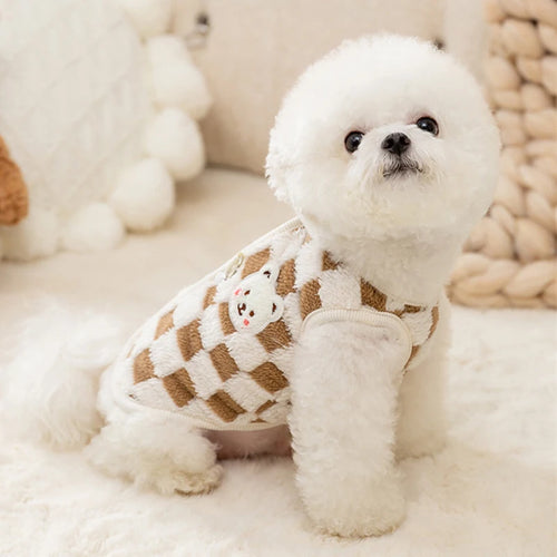 Bear Print Plush Pet Sweater with Buckle - Winter Jacket