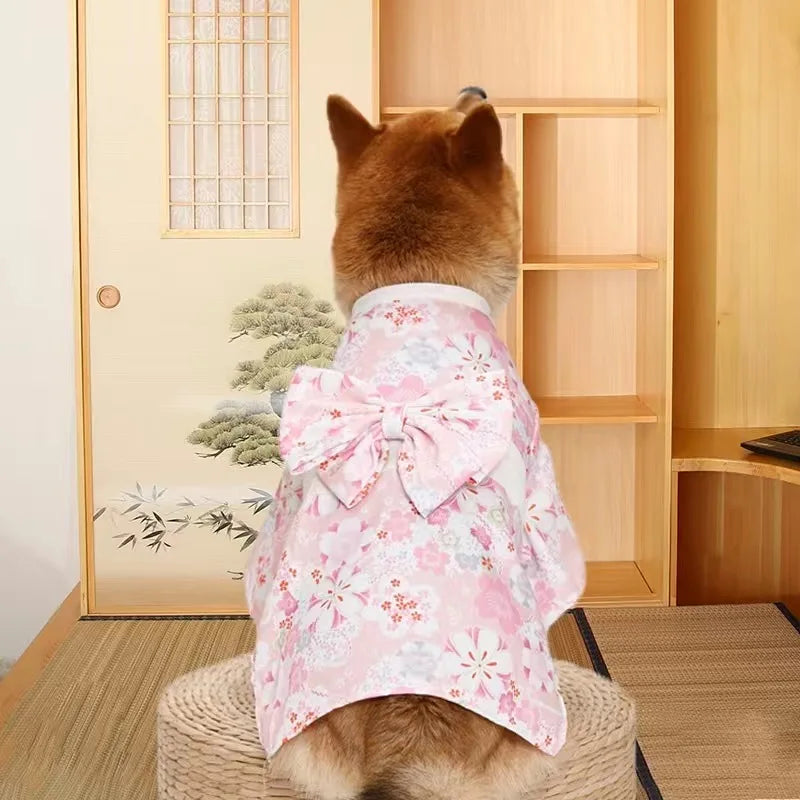 Japanese-Style Pet Kimono Coat with Bow-Knot Print