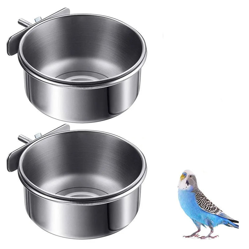 Stainless Steel Parrot Food and Water Bowl with Clamp
