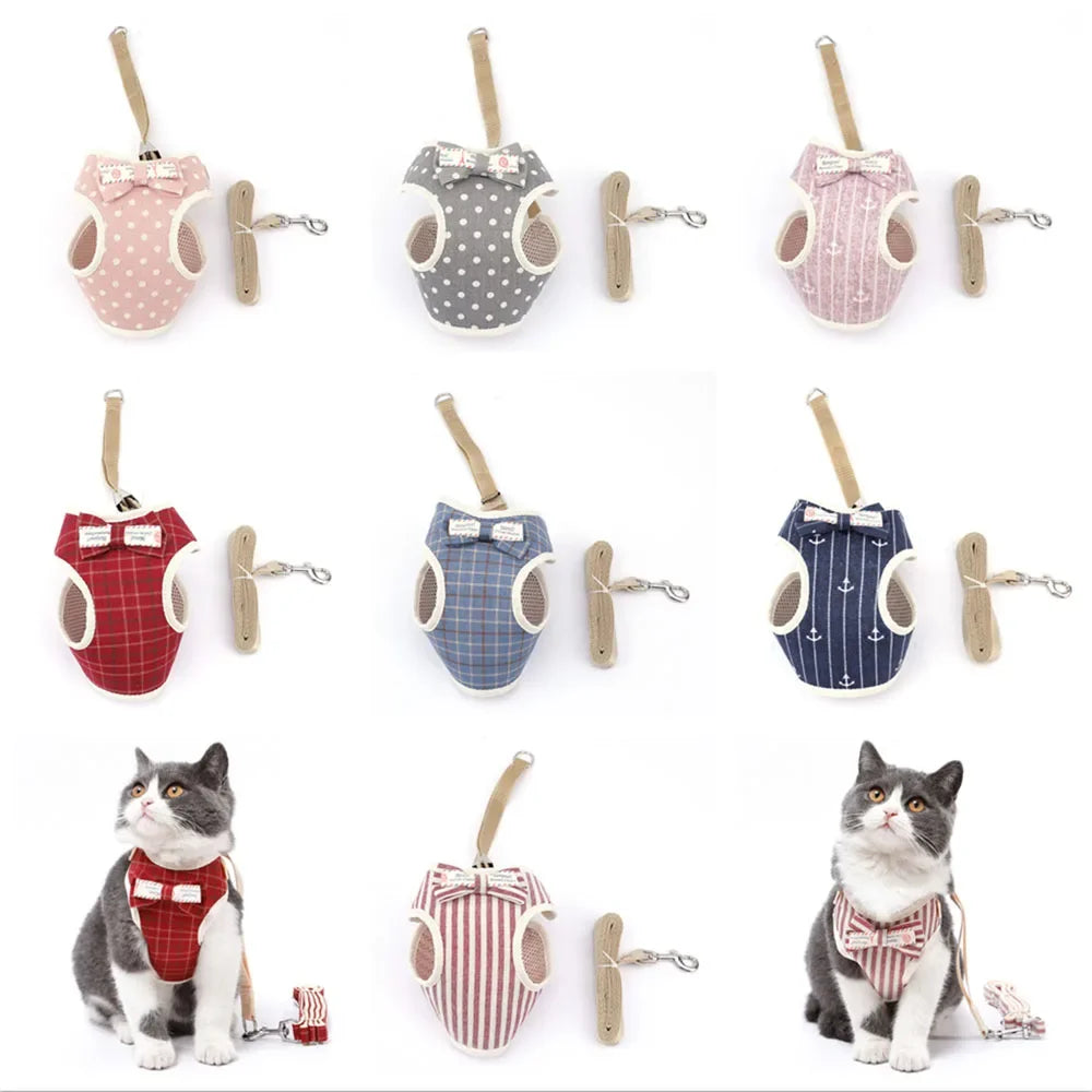 Breathable Nylon Cat Harness and Leash Set with Bow Detail