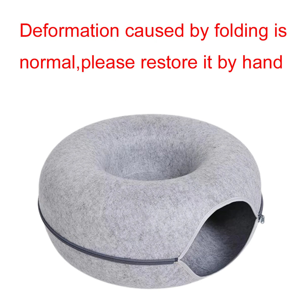 Round Felt Cat Tunnel Bed - Donut Scratcher Nest