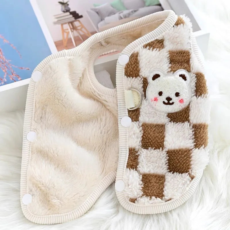 Bear Print Plush Pet Sweater with Buckle - Winter Jacket
