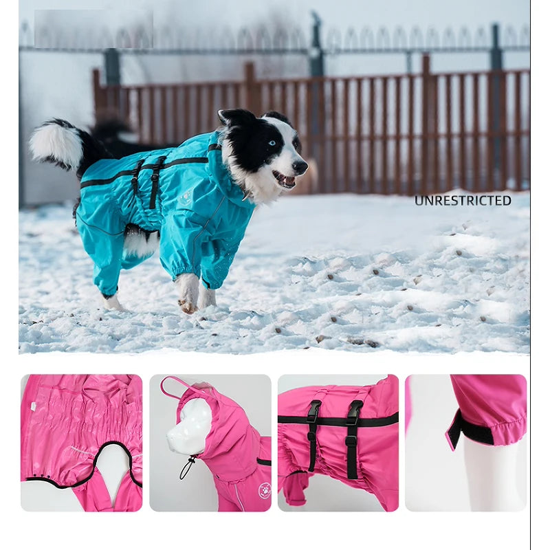 Reflective Waterproof Dog Raincoat - Large Dog Jumpsuit
