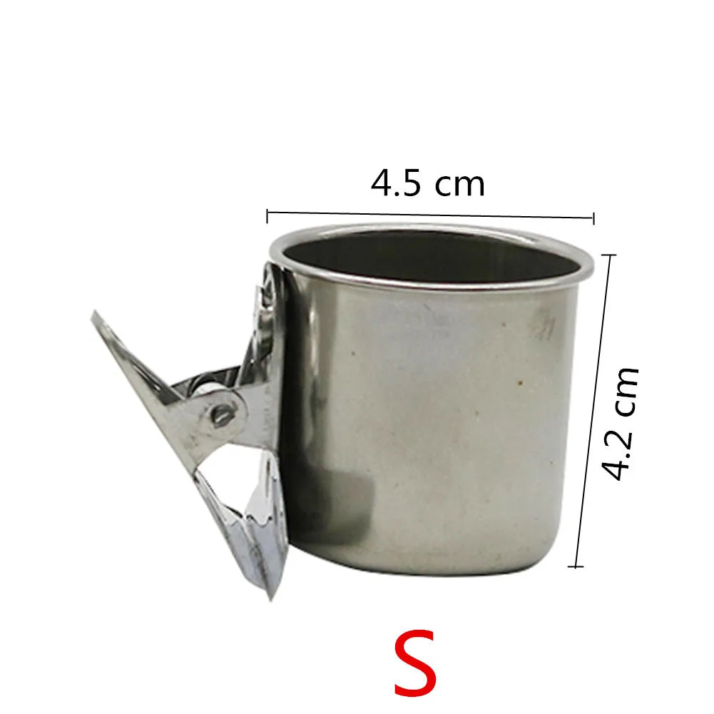 Stainless Steel Bird Feeding Cup with Cage Clip