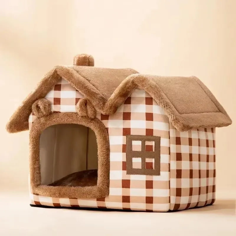 Foldable Dog House Kennel Bed - Warm Pet Cave Sofa