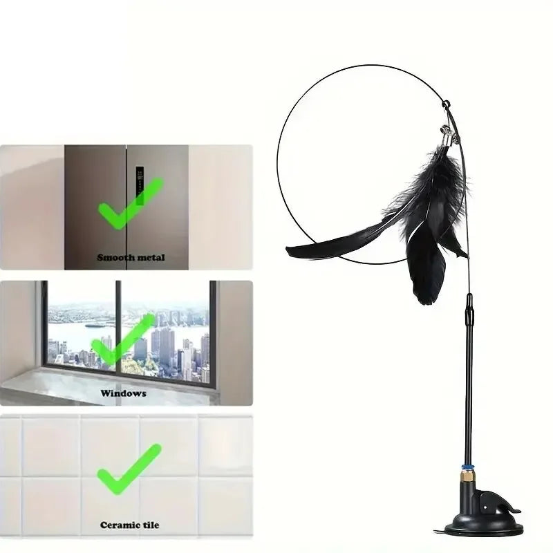 Interactive Cat Feather Wand Toy with Bell and Suction Cup