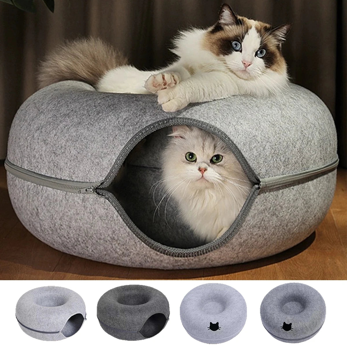 Round Felt Cat Tunnel Bed - Donut Scratcher Nest
