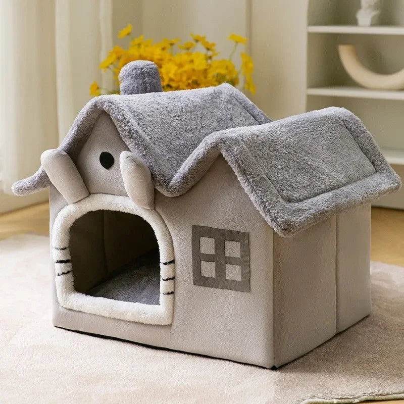 Foldable Cat Cave Bed - Warm Basket House for Small Pets