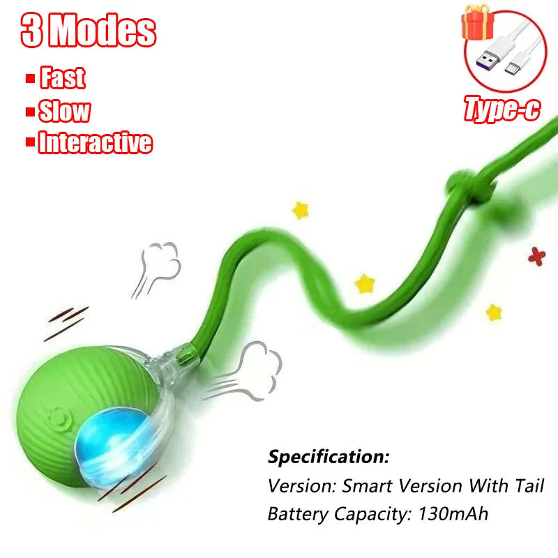 Rechargeable Rolling Cat Ball Toy with Faux Tail