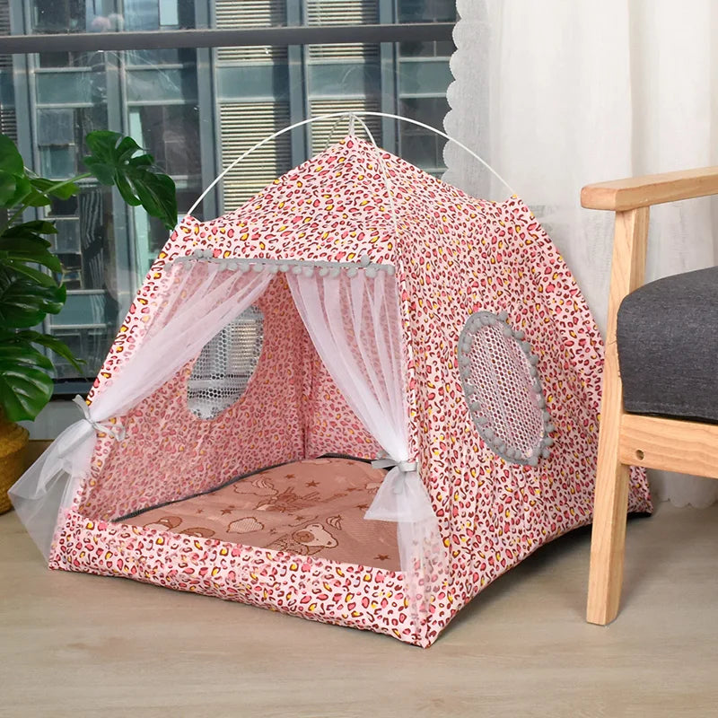 Semi-Enclosed Flower Cat Tent - All-Season Pet Nest