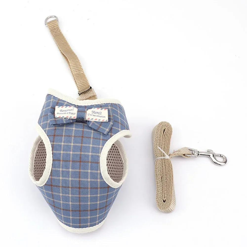 Breathable Nylon Cat Harness and Leash Set with Bow Detail